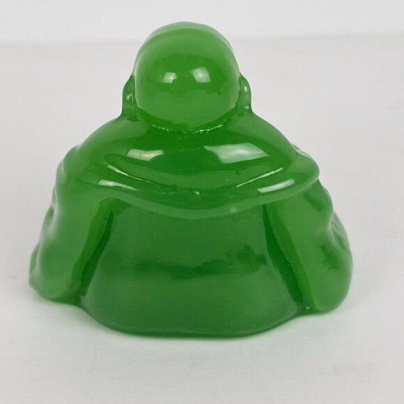 Vtg Green Carved Glass Sitting Buddha Figurine Statue Peoples Republic of China - Picture 5 of 13